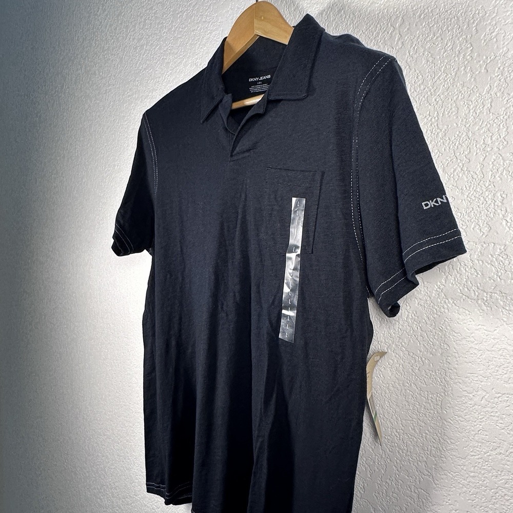 DKNY Men's Polo Shirt Black Short Sleeve Logo NWT Size L